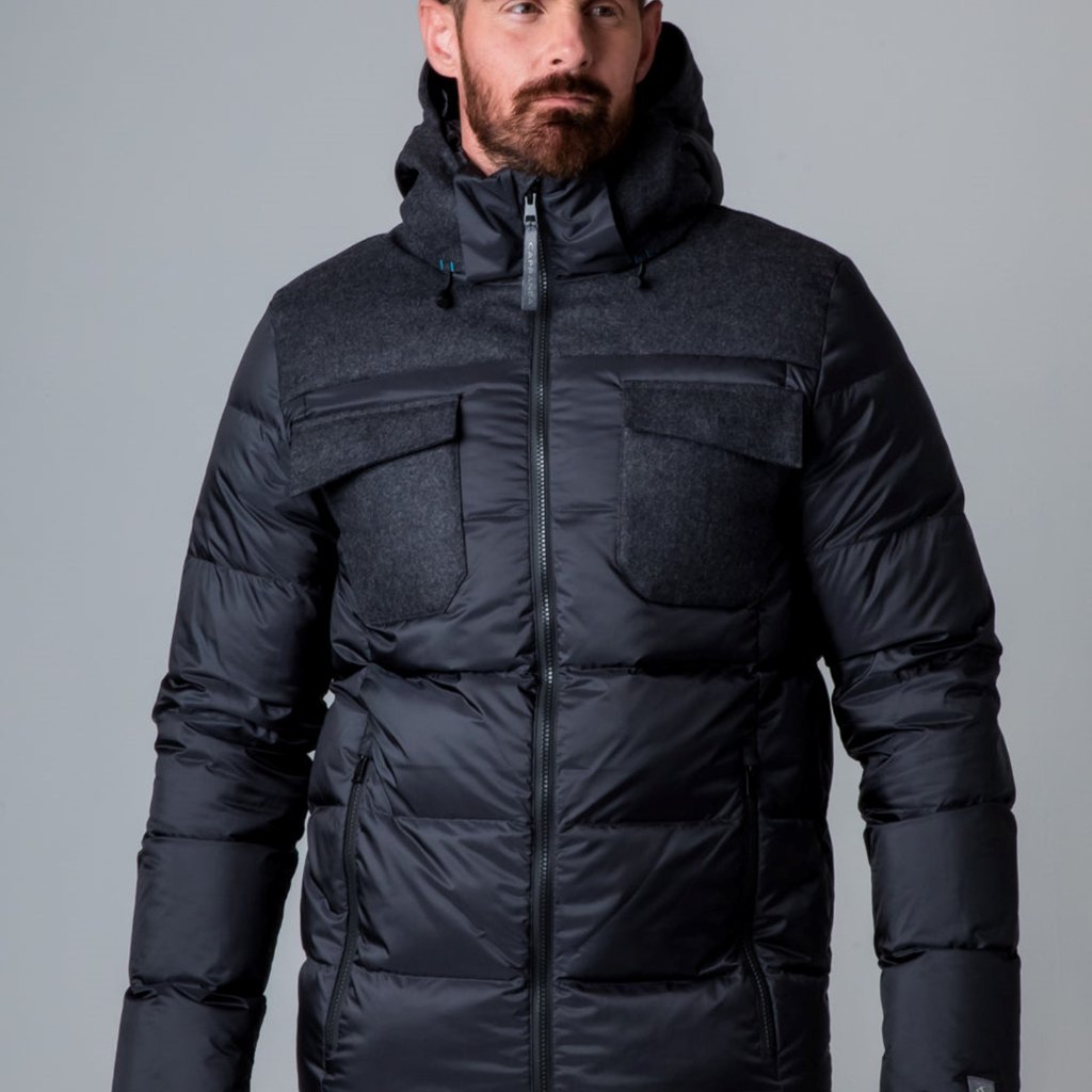 Men's Quilted Hooded Ski Jacket - Black